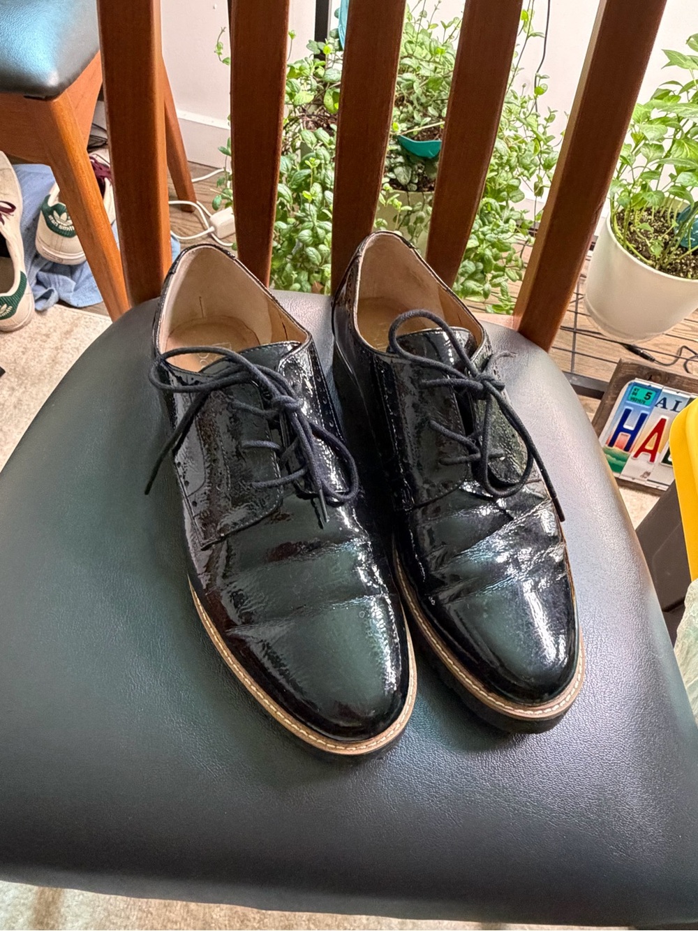 Franco Sarto Black Patent Leather Oxfords Shoes